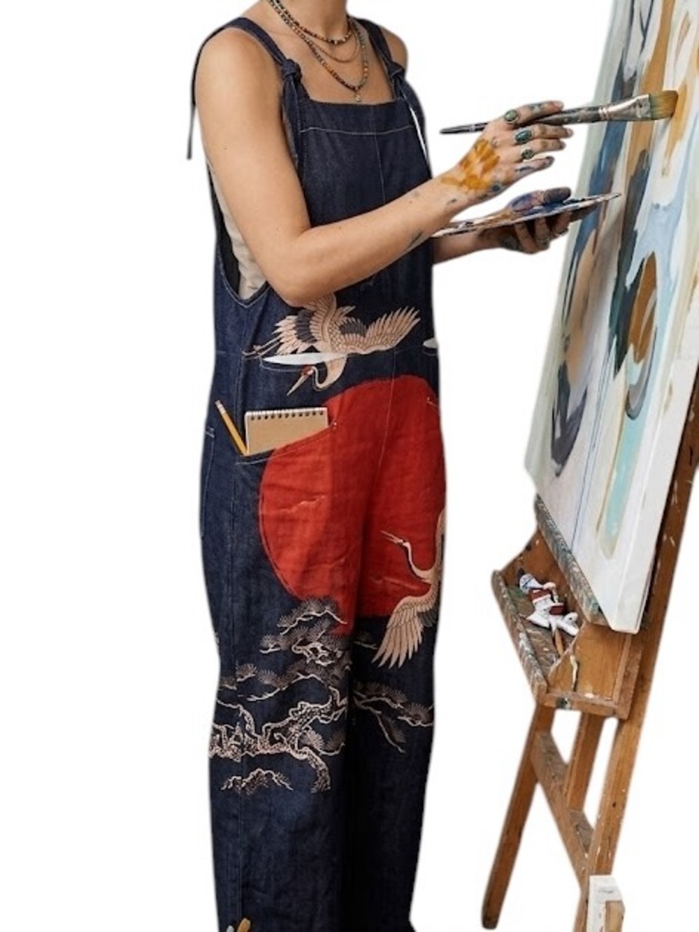 Rising Sun Print Jumpsuit Overalls